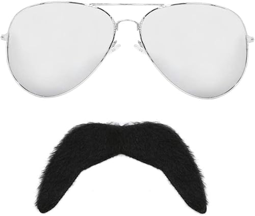 Erwachsene 80er Jahre Rock Star Zubehör - Verspiegelte Sonnenbrille + schwarzer Schnurrbart - 1980er Jahre Stolz Musiker Rockstar Fasching Kostüm Zubehör Set Erwachsene 80er Jahre Rock Star Zubehör - Verspiegelte Sonnenbrille + schwarzer Schnurrbart - 1980er Jahre Stolz Musiker Rockstar Fasching Kostüm Zubehör Set von I LOVE FANCY DRESS