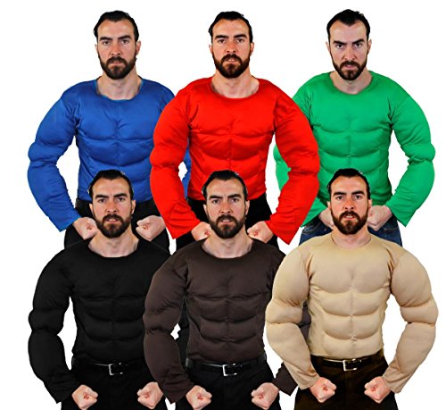 Erwachsene Muskel Brust - perfekt Halloween Kostüm Zubehör oder für Superheld Kostüm - Standard Größe und XL - verfügbar in 6 Farben: beige / Skin , braun, schwarz, grün,rot,blau - Rot, Standard von I LOVE FANCY DRESS
