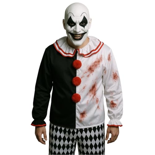 Erwachsene Schreckliches Clown-Kostüm - Gruseliges Harlekin-Halloween-Kostüm mit Blutspritzer, gruseliger Zirkus-Narren-Killer-Clown-Kleidung von I LOVE FANCY DRESS