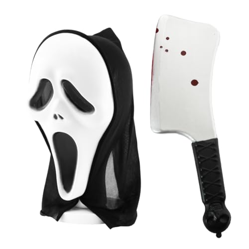 Erwachsene Screaming Ghost Maske und Blutiges Hackmesser Zubehör Set für Kostüm - Horror Halloween Kostüm Requisiten für Männer und Frauen - Gruseliger Killer Film Verkleidung Outfit Erwachsene Screaming Ghost Maske und Blutiges Hackmesser Zubehör Set für Kostüm - Horror Halloween Kostüm Requisiten für Männer und Frauen - Gruseliger Killer Film Verkleidung Outfit von I LOVE FANCY DRESS