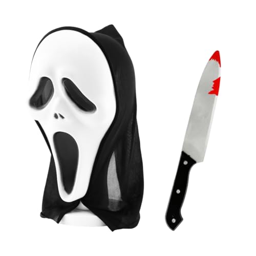 Erwachsene Screaming Ghost Maske und Blutiges Messer Zubehör Set für Kostüm - Horror Halloween Kostüm Requisiten für Männer und Frauen - Gruseliger Killer Film Verkleidung Outfit Erwachsene Screaming Ghost Maske und Blutiges Messer Zubehör Set für Kostüm - Horror Halloween Kostüm Requisiten für Männer und Frauen - Gruseliger Killer Film Verkleidung Outfit von I LOVE FANCY DRESS