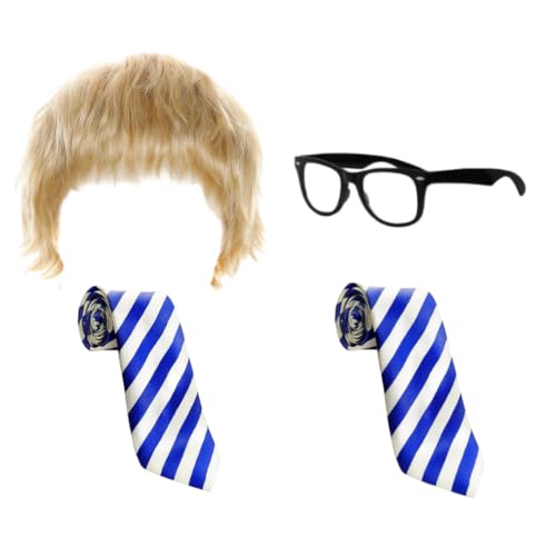 Erwachsene Will und Jay Inbetween Kostüm Zubehör Set - Blonde Perücke 2x Schulkrawatten & Geek Brille - Lustige TV-Show Fasching Duo Outfit von I LOVE FANCY DRESS