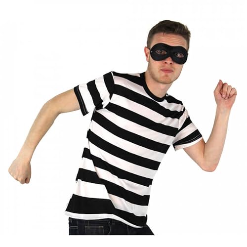 Erwachsenenkostüm Einbrecher/Räuber – Größe XXL – schwarz-weiß gestreiftes T-Shirt und schwarze Augenmaske – Herren Damen Weltbuchtag Kostüm von I LOVE FANCY DRESS