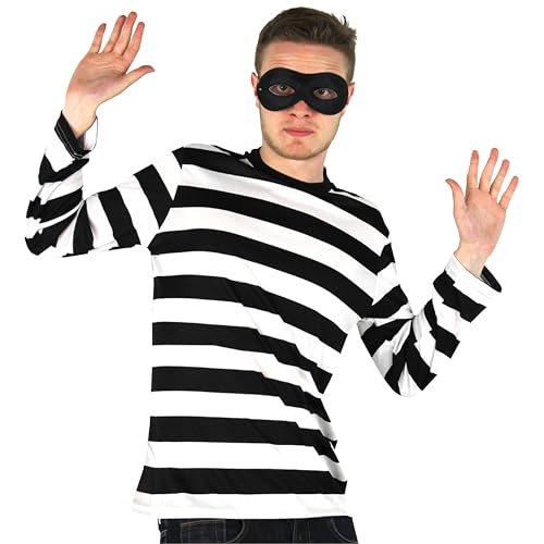 Erwachsenenkostüm Einbrecher – XXX-Large – langärmeliges schwarz-weiß gestreiftes T-Shirt und schwarze Augenmaske auf Gummizug – Herren Damen Weltbuchtag Kostüm von I LOVE FANCY DRESS