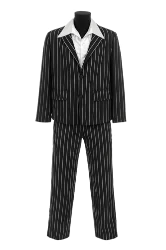 Erwachsenenkostüm Mafia-Boss-Kostüm, Halloween-Outfit mit Nadelstreifen-Anzug und weißem Rüschenhemd mit großem Kragen, Gangster-Kostüm von I LOVE FANCY DRESS