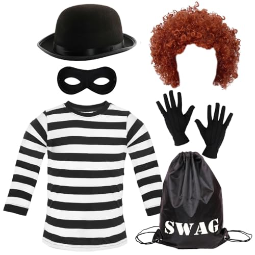 Erwachsenenkostüm für Einbrecherin, Hemd, Afro-Handschuhe, Girlande, Tasche, Bowlerhut, Maske, Damen, Schule, Weltbuchtag, Woche, Verkleidung, Größe XL Erwachsenenkostüm für Einbrecherin, Hemd, Afro-Handschuhe, Girlande, Tasche, Bowlerhut, Maske, Damen, Schule, Weltbuchtag, Woche, Verkleidung, Größe XL von I LOVE FANCY DRESS