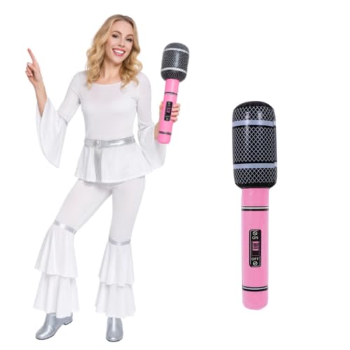 Eurovision Outfit Größe XL – 70er Jahre inspiriertes Disco-Kostüm für Damen mit neonpinkem aufblasbarem Mikrofon-Requisite – perfektes Eurovision-Party-Set zum Singen und Verkleiden Eurovision Outfit Größe XL – 70er Jahre inspiriertes Disco-Kostüm für Damen mit neonpinkem aufblasbarem Mikrofon-Requisite – perfektes Eurovision-Party-Set zum Singen und Verkleiden von I LOVE FANCY DRESS