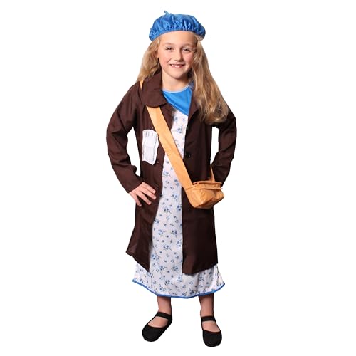 Evakuee Kostüm für Mädchen – groß – lange braune Jacke, weißes & blaues Blumenkleid, blauer Hut und Schulranzen – Kinder Welttag des Buches 1940er Jahre historisches Kostüm Evakuee Kostüm für Mädchen – groß – lange braune Jacke, weißes & blaues Blumenkleid, blauer Hut und Schulranzen – Kinder Welttag des Buches 1940er Jahre historisches Kostüm von I LOVE FANCY DRESS