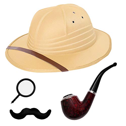 Explorer Kostüm-Set – Safari-Pith, Hut, Safari, Sonnenhelm, plus Monokel, Fase und Rauchpfeife – Einheitsgröße für Erwachsene Explorer Kostüm-Set – Safari-Pith, Hut, Safari, Sonnenhelm, plus Monokel, Fase und Rauchpfeife – Einheitsgröße für Erwachsene von I LOVE FANCY DRESS