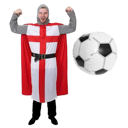Fans, St. Georges Ritter-Kostüm, mit aufblasbarem Ball, für England-Euro-Englisch-Team-Fans, GB-Fans oder andere Sportveranstaltungen von I LOVE FANCY DRESS