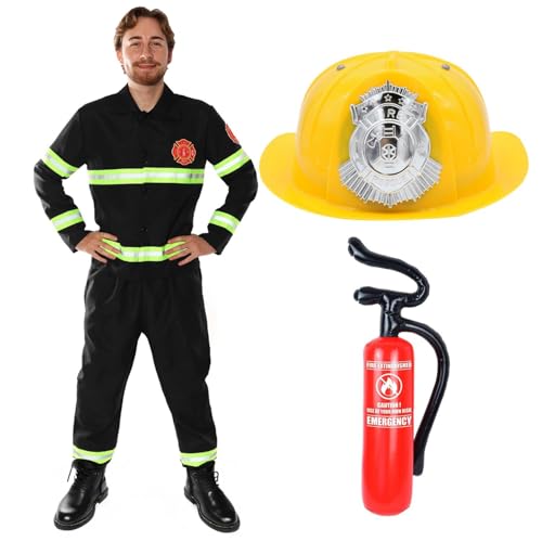 Feuerwehrmann-Kostüm für Erwachsene, aufblasbarer Feuerlöscher, 170 cm, Helm & Feuerwehrmann-Uniform mit reflektierenden Details für Fasching, lustiges Junggesellenabschied-Outfit, Halloween und Feuerwehrmann-Kostüm für Erwachsene, aufblasbarer Feuerlöscher, 170 cm, Helm & Feuerwehrmann-Uniform mit reflektierenden Details für Fasching, lustiges Junggesellenabschied-Outfit, Halloween und von I LOVE FANCY DRESS