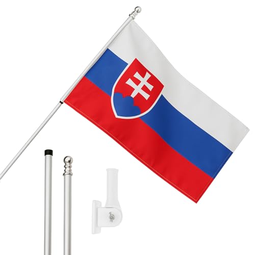 Flagge, Fahnenmast und Wandhalterung, 152 x 91 cm, Slowakei-Flagge mit Ösen, ausziehbarer Stange und Halterung, slowakischer Sport-Fan, Nationalstolz, Innen- und Außendekoration von I LOVE FANCY DRESS