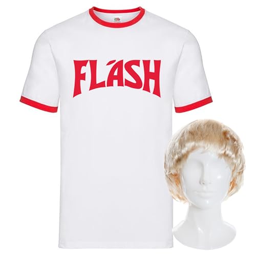 Flash Gordon T-Shirt & Blonde Perücke Set - Klein - 80er Jahre Verkleidung Kostüm für TV Film Comic Book Hero Dress Up Retro Superhelden Outfit für Party Comic Cons Motto Events von I LOVE FANCY DRESS