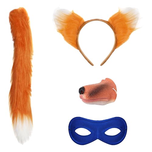 Fox Bandit Kostüm Set - Enthält Schwanz, Ohren, Nase & Blaue Maske - 4-teiliges Faschingsset von I LOVE FANCY DRESS