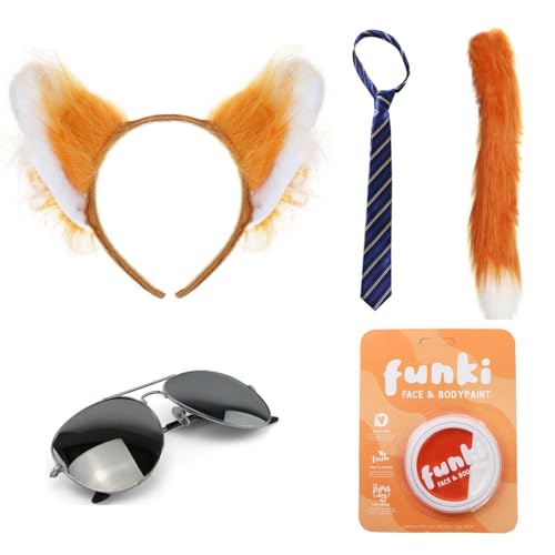 Fox Kostüm Zubehör Set - Enthält Ohren, Schwanz, Krawatte, Sonnenbrille & Gesichtsbemalung - Perfekt für Halloween, Partys & Fasching Fox Kostüm Zubehör Set - Enthält Ohren, Schwanz, Krawatte, Sonnenbrille & Gesichtsbemalung - Perfekt für Halloween, Partys & Fasching von I LOVE FANCY DRESS