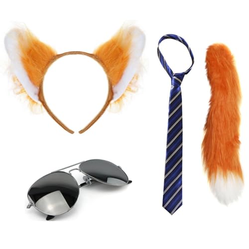 Fuchs Kostüm Set - Ohren, Schwanz, Krawatte & Sonnenbrille - Perfekt für Tiermotto Fasching, Cosplay & Partys Fuchs Kostüm Set - Ohren, Schwanz, Krawatte & Sonnenbrille - Perfekt für Tiermotto Fasching, Cosplay & Partys von I LOVE FANCY DRESS