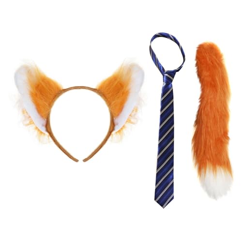 Fuchs Kostüm Zubehör Set - Enthält Ohren, Schwanz & Krawatte - Perfekt für Tiermotto Fasching, Cosplay & Party von I LOVE FANCY DRESS