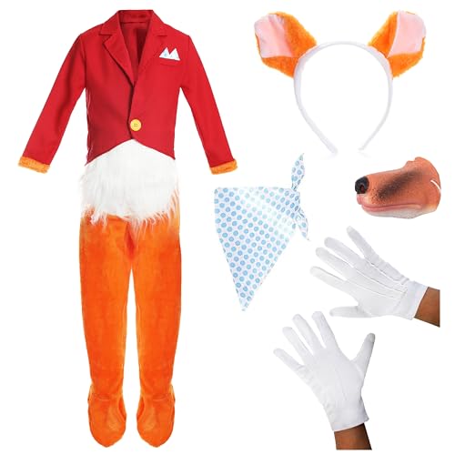 Fuchs-Kostüm mit Nase für Kinder Tolles Fuchs-Kostüm für den Welttag der Buchwoche Mantel mit angenähtem Fuchsschwanz + Krawatte + Fuchs-Hose mit Hemd vorne + Handschuhe + Fuchs-Ohren + Nase Größe: L Fuchs-Kostüm mit Nase für Kinder Tolles Fuchs-Kostüm für den Welttag der Buchwoche Mantel mit angenähtem Fuchsschwanz + Krawatte + Fuchs-Hose mit Hemd vorne + Handschuhe + Fuchs-Ohren + Nase Größe: L von I LOVE FANCY DRESS