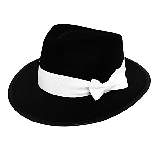 GANGSTER HUT= VON ILOVEFANCYDRESS®= IN 3 VERSCHIEDENEN VARIATIONEN. EIN SCHWARZER MIT WEIßEM BAND & EIN WEIßER MIT SCHWARZEM BAND & EINEN SCHWARZER MIT SCHWARZEM BAND UND IN 3 VERSCHIEDENEN DURCHMESSERN = SCHWARZER HUT MIT WEIßEM BAND IN 58cm von I LOVE FANCY DRESS