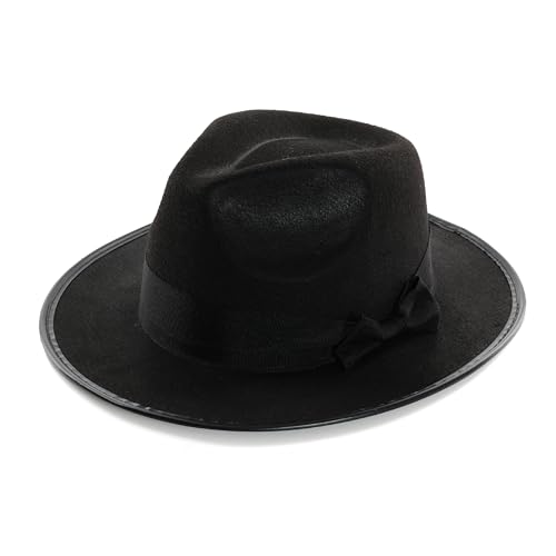 Gangster-Hut für Erwachsene, 1920er-Jahre-Stil, schwarzer Trilby-Fedora mit schwarzem Band und Schleife, Gangster-Mob-Boss, TV-Film, Kostümzubehör, 24 Stück Gangster-Hut für Erwachsene, 1920er-Jahre-Stil, schwarzer Trilby-Fedora mit schwarzem Band und Schleife, Gangster-Mob-Boss, TV-Film, Kostümzubehör, 24 Stück von I LOVE FANCY DRESS
