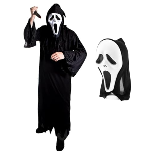 Geisterkiller Halloween-Kostüm für Erwachsene, schwarzes Kapuzengewand & schreiende Geistermaske, gruseliges TV-Film-Kostüm für Herren, Horrorfilm-Cosplay von I LOVE FANCY DRESS