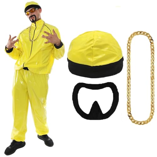 Gelbes Rapper-Kostüm für Erwachsene, groß, gelber Schalenanzug, Goldkette und schwarzer Ziegenbart, Erwachsenenkostüm aus TV-Film Gelbes Rapper-Kostüm für Erwachsene, groß, gelber Schalenanzug, Goldkette und schwarzer Ziegenbart, Erwachsenenkostüm aus TV-Film von I LOVE FANCY DRESS