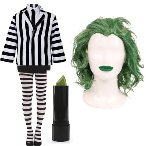 Gestreifte Anzugjacke mit grüner Perücke und grünem Lippenstift - Gruseliges Faschingskostüm für Halloween, Mottoparty, Kostümveranstaltungen, Spukpartys und Cosplay - XXL Gestreifte Anzugjacke mit grüner Perücke und grünem Lippenstift - Gruseliges Faschingskostüm für Halloween, Mottoparty, Kostümveranstaltungen, Spukpartys und Cosplay - XXL von I LOVE FANCY DRESS
