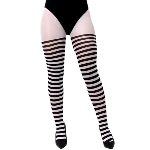 Gestreifte Damen-Strumpfhose, Größe XL, schwarz-weiß gestreift, für Erwachsene, Damen, Weihnachten, Halloween, Weltbuchtag, Buchwoche, Kostüm, Party, Kostümzubehör Gestreifte Damen-Strumpfhose, Größe XL, schwarz-weiß gestreift, für Erwachsene, Damen, Weihnachten, Halloween, Weltbuchtag, Buchwoche, Kostüm, Party, Kostümzubehör von I LOVE FANCY DRESS