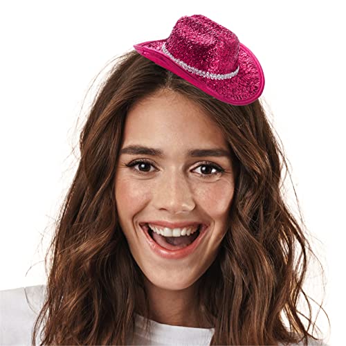 Pinker glitzernder Mini-Cowgirl-Hut – Fascinator-Stil Miniatur-Cowboyhüte – perfekt für Junggesellinnenabschiede und Faschingskostüme – 1 Stück Pinker glitzernder Mini-Cowgirl-Hut – Fascinator-Stil Miniatur-Cowboyhüte – perfekt für Junggesellinnenabschiede und Faschingskostüme – 1 Stück von I LOVE FANCY DRESS