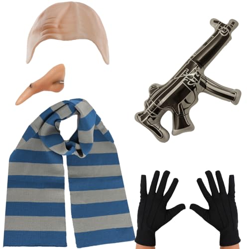 Greatest Supervillain Zubehör-Set für Erwachsene, kahle Kappe, spitze Nase, blauer und grauer Schal, schwarze Handschuhe und aufblasbares Maschinengewehr, perfekt für Filmschurken-Kostüme Greatest Supervillain Zubehör-Set für Erwachsene, kahle Kappe, spitze Nase, blauer und grauer Schal, schwarze Handschuhe und aufblasbares Maschinengewehr, perfekt für Filmschurken-Kostüme von I LOVE FANCY DRESS