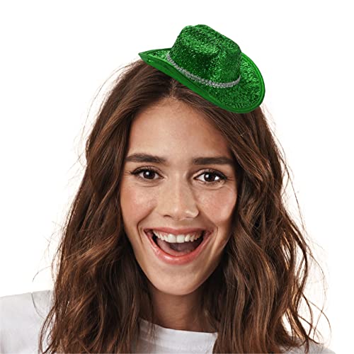 Grüner glitzernder Mini-Cowgirl-Hut im Fascinator-Stil, perfekt für St. Patrickís Day, Junggesellinnenabschiede, Festivals, Kostüme, Themenveranstaltungen und Kostüme, 1 Stück Grüner glitzernder Mini-Cowgirl-Hut im Fascinator-Stil, perfekt für St. Patrickís Day, Junggesellinnenabschiede, Festivals, Kostüme, Themenveranstaltungen und Kostüme, 1 Stück von I LOVE FANCY DRESS