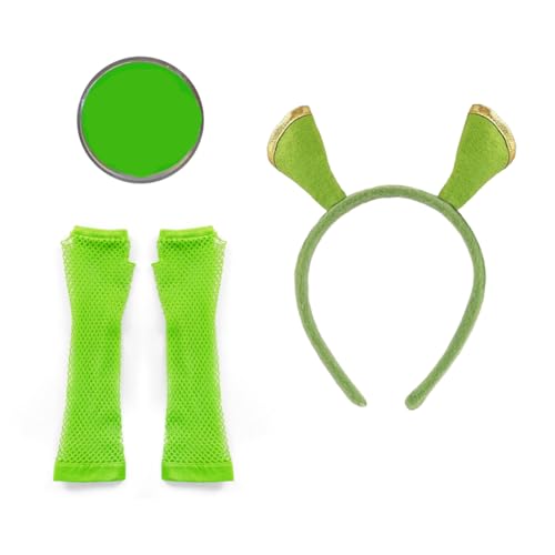 Grüner Oger Haarreif, Fischnetzhandschuhe & Gesichtsbemalung Set - komplettes Kostümzubehör für Fasching, Halloween oder Motto-Party Grüner Oger Haarreif, Fischnetzhandschuhe & Gesichtsbemalung Set - komplettes Kostümzubehör für Fasching, Halloween oder Motto-Party von I LOVE FANCY DRESS