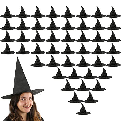 Halloween-Hexenhut für Erwachsene – 48 Stück – schwarzer spitzer Hexenhut mit breiter Krempe – Damen Halloween Trick or Treat Fancy Dress Zubehör von I LOVE FANCY DRESS