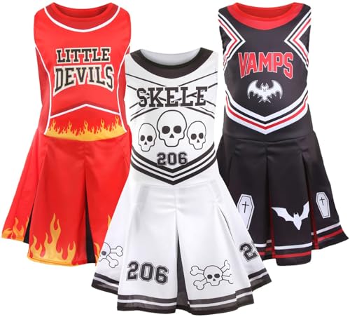Halloween-Vampir-Cheerleader-Kleid für Mädchen, Größe XL, Schwarz und Rot, Cheerleader-Kleid mit Sarg- und Fledermaus-Designs, Kinder-Kostüm für Süßes oder Saures von I LOVE FANCY DRESS