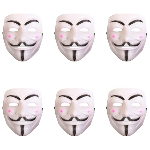 Halloween-Vendetta-Maske – 6 Stück – Gruselige Kunststoff-Gesichtsmaske – Erwachsene gruselige Halloween-TV-Film Trick or Treat Kostüm Zubehör Halloween-Vendetta-Maske – 6 Stück – Gruselige Kunststoff-Gesichtsmaske – Erwachsene gruselige Halloween-TV-Film Trick or Treat Kostüm Zubehör von I LOVE FANCY DRESS