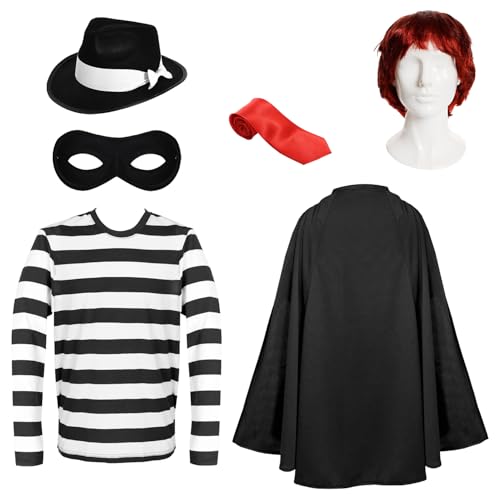 Hamburgerdieb-Kostüm für Erwachsene, Größe S, mit Hut, Umhang, Maske, roter Perücke, Oberteil und Krawatte, Fast-Food-Kostüm von I LOVE FANCY DRESS