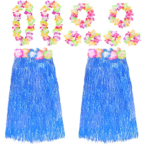 Hawaiianischer Hula-Rock, Kostüm-Accessoire, bunt, 80 cm, kurzer Hula-Rock, Hawaii-Rock, Luau-Hawaii-Rock, Blau, 2 Stück von I LOVE FANCY DRESS