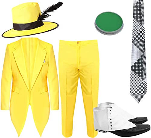 I LOVE FANCY DRESS Herren 90er-Jahre-Film-Kostüm: Gelber Anzug mit Hut, Maske, Faschingskostüm, XL von I LOVE FANCY DRESS