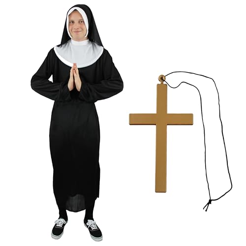 Herren Hirschnonne Kostüm Set - Lustige schwarz-weiße Roben mit Kopfschmuck & Kreuz Halskette - Perfekt für Junggesellenabschiede, Gruppenpartys, Festivals & 80er-Jahre-Mottoveranstaltungen - Klein Herren Hirschnonne Kostüm Set - Lustige schwarz-weiße Roben mit Kopfschmuck & Kreuz Halskette - Perfekt für Junggesellenabschiede, Gruppenpartys, Festivals & 80er-Jahre-Mottoveranstaltungen - Klein von I LOVE FANCY DRESS