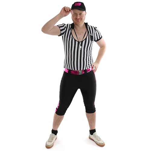 Herren Hirschrichterkostüm – Größe S – schwarz-weiß gestreiftes T-Shirt, schwarze 3/4-lange Hose und schwarze Schiedsrichtermütze – perfekt für Junggesellenabschiedsspiele & andere Kostüme von I LOVE FANCY DRESS