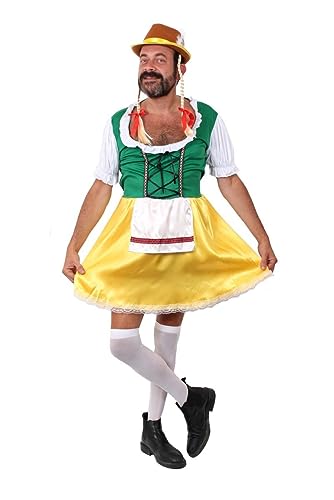 Herren Kleid mit braunem Hut und blonden Zöpfen, für Junggesellenabschied, Kostüm, Gelb und Grün Herren Kleid mit braunem Hut und blonden Zöpfen, für Junggesellenabschied, Kostüm, Gelb und Grün von I LOVE FANCY DRESS
