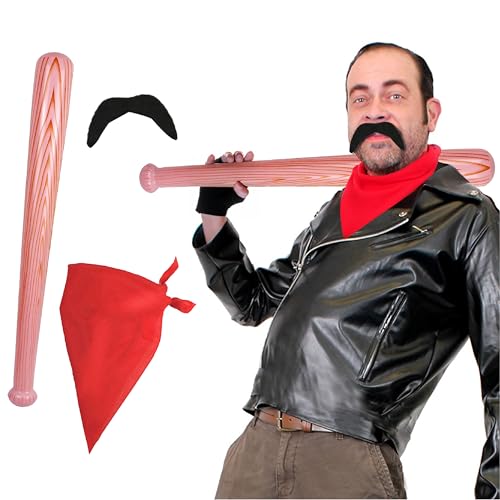 Herren Ruthless Survivor Kostüm Set - Lederoptik Jacke Rot Bandana Aufblasbare Fledermaus & Schnurrbart für Fasching & Cosplay - XX-Large Herren Ruthless Survivor Kostüm Set - Lederoptik Jacke Rot Bandana Aufblasbare Fledermaus & Schnurrbart für Fasching & Cosplay - XX-Large von I LOVE FANCY DRESS