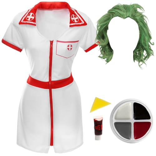 Herren Scherz-Krankenschwester-Kostüm – Größe L – Weiß & Rot Krankenschwester-Kleid, Stillmütze, grüne Perücke, Gesichtsfarbe und Kunstblut – Erwachsenen-TV-Film, Halloween Herren Scherz-Krankenschwester-Kostüm – Größe L – Weiß & Rot Krankenschwester-Kleid, Stillmütze, grüne Perücke, Gesichtsfarbe und Kunstblut – Erwachsenen-TV-Film, Halloween von I LOVE FANCY DRESS
