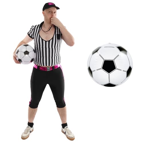 Herren Schiedsrichter-Kostüm – groß – schwarz-weiß gestreiftes Oberteil, Dreiviertel-Hose, Schiedsrichtermütze und aufblasbarer Fußball – Erwachsenenkostüm für Junggesellenabschiede Herren Schiedsrichter-Kostüm – groß – schwarz-weiß gestreiftes Oberteil, Dreiviertel-Hose, Schiedsrichtermütze und aufblasbarer Fußball – Erwachsenenkostüm für Junggesellenabschiede von I LOVE FANCY DRESS