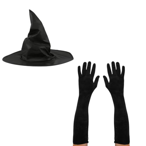 Hexenkostüm Accessoires Set - Klassischer schwarzer Spitzhut & lange Opernhandschuhe - Halloween Verkleidung für Erwachsene & Teenager Hexenkostüm Accessoires Set - Klassischer schwarzer Spitzhut & lange Opernhandschuhe - Halloween Verkleidung für Erwachsene & Teenager von I LOVE FANCY DRESS