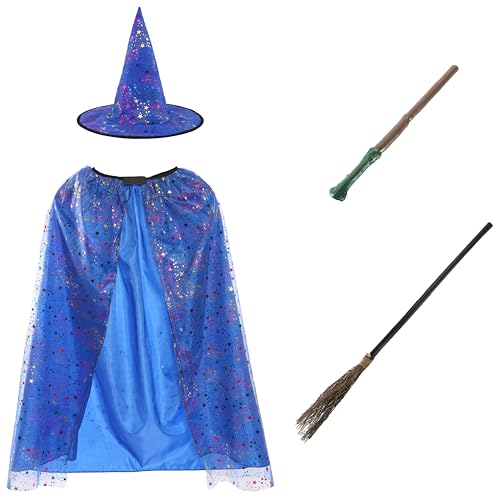 Hexenkostüm-Set für Kinder – Umhang, Hut, Zauberstab und Besen – perfekt für Halloween, Süßes oder Saures und Kostümpartys von I LOVE FANCY DRESS
