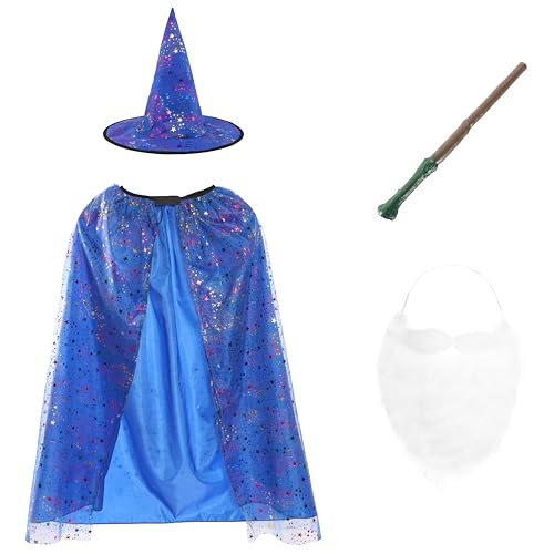 Hexenkostüm-Set für Kinder – Umhang, Hut, Zauberstab & weißer Bart – perfekt für Halloween, Süßes oder Saures und Kostümpartys von I LOVE FANCY DRESS