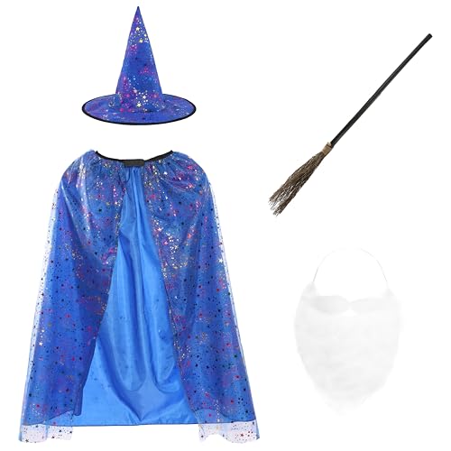 Hexenumhang und Hut für Kinder, Halloween-Kostüm, mit Besenstab und weißem Bart – Gruseliges Kinderkostüm für Süßes oder Saures, Schulpartys, Cosplay und Verkleidungsspaß Hexenumhang und Hut für Kinder, Halloween-Kostüm, mit Besenstab und weißem Bart – Gruseliges Kinderkostüm für Süßes oder Saures, Schulpartys, Cosplay und Verkleidungsspaß von I LOVE FANCY DRESS