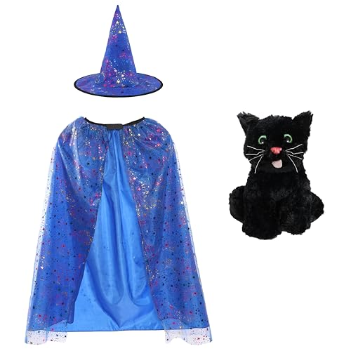 Hexenumhang und Hut für Kinder, Halloween-Kostüm, mit schwarzer Plüschkatze – Zauberhaftes Grusel-Kostüm für Kinder für Süßes oder Saures, Schulverkleidungspartys, Cosplay und Hexenumhang und Hut für Kinder, Halloween-Kostüm, mit schwarzer Plüschkatze – Zauberhaftes Grusel-Kostüm für Kinder für Süßes oder Saures, Schulverkleidungspartys, Cosplay und von I LOVE FANCY DRESS