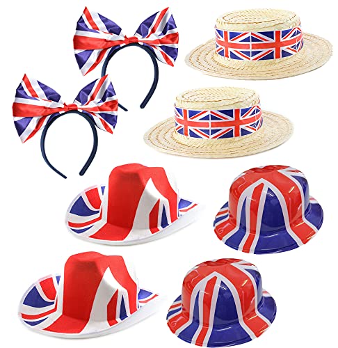 Hut-Set mit Union-Jack-Motiv, 8-teiliges Set – Haarreif, Bootsfahrer, Cowboyhüte, Bowler – King's Street Party Kostüm-Zubehör, VE Day Commonwealth Hut-Set mit Union-Jack-Motiv, 8-teiliges Set – Haarreif, Bootsfahrer, Cowboyhüte, Bowler – King's Street Party Kostüm-Zubehör, VE Day Commonwealth von I LOVE FANCY DRESS